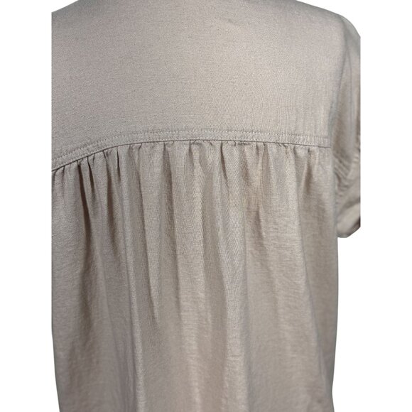 Falls Creek Size M Women Linen-Blend Shirt Beige Short-Sleeve Button-Up - Picture 6 of 10